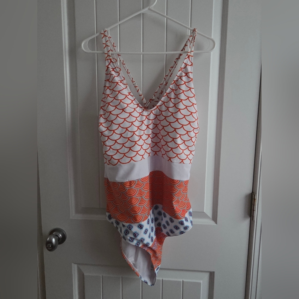Cupshe Orange and Blue Patterned One Piece Swimsuit